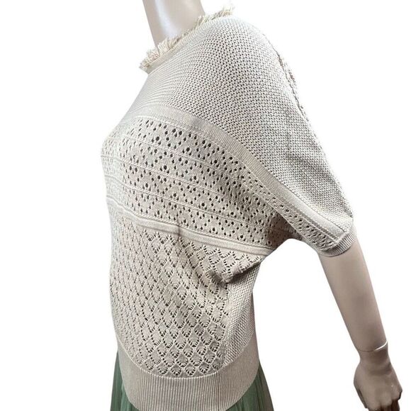 NWT Kobi Halperin Tan Open Stitch Fringe Pullover Sweater Top S - Picture 4 of 11